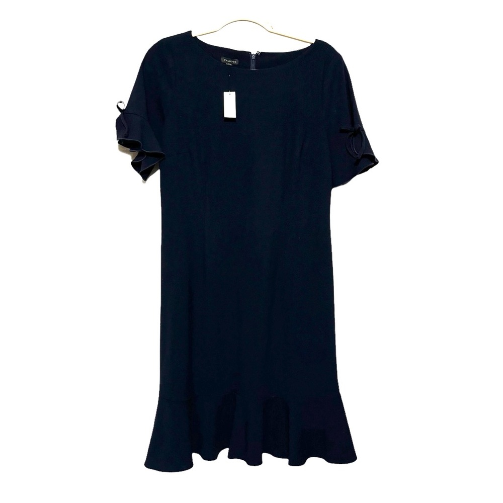 Talbots NWT Navy Blue Ruffle Peplum Bow Sheath Dress Women’s Size 6